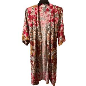 Natural Life Robe Lightweight Floral Boho Duster 3/4 Sleeve Midi Kimono  S/M